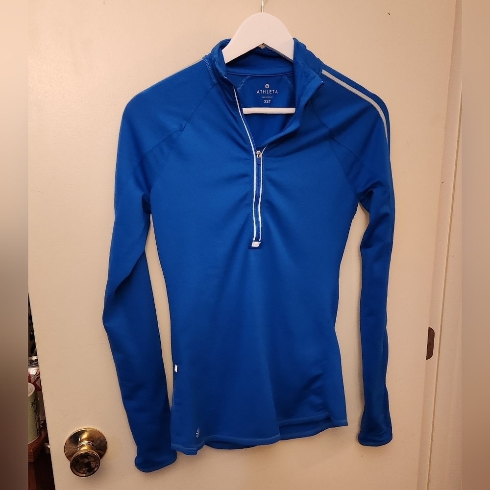 Athleta Half Zip Long Sleeve Reflective Running Top - XS Cobalt Blue